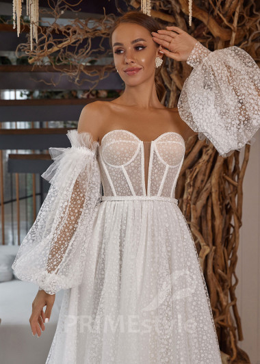 Svadobné šaty s balónovými rukávmi RC2507 | PRIMESTYLE.SK