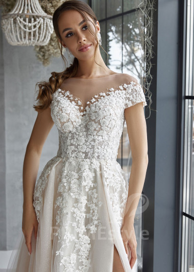 Svadobné šaty s 3D kvetinovým korzetom RC2511 | PRIMESTYLE.SK