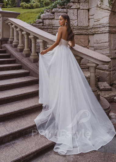 Luxusné svadobné šaty s odopínateľnou vlečkou RC2018 | PRIMESTYLE.SK