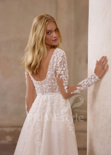 Luxusné svadobné šaty s čipkovaným rukávom RS1250 | PRIMESTYLE.SK