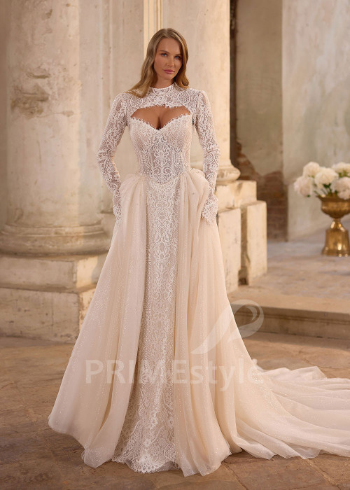 Exkluzívne svadobné šaty s odopínateľnou tylovou vlečkou RS1253