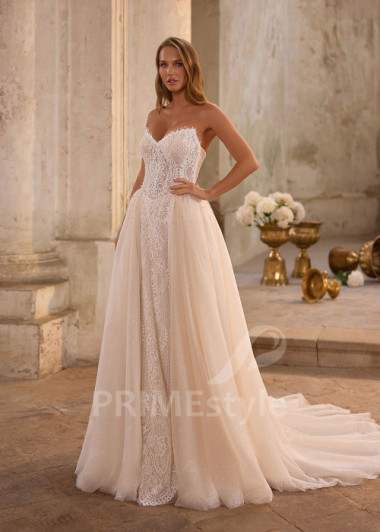 Exkluzívne svadobné šaty s odopínateľnou tylovou vlečkou RS1253 | PRIMESTYLE.SK