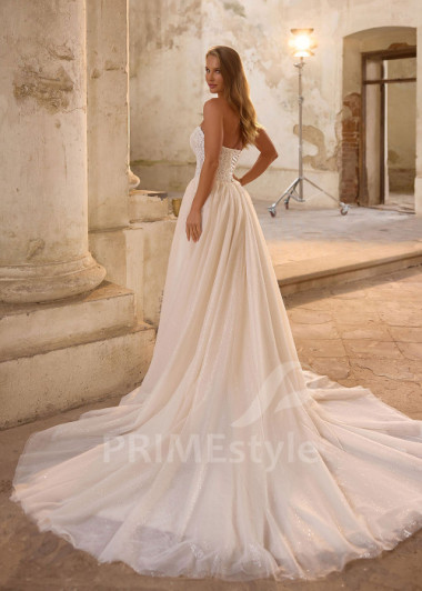 Exkluzívne svadobné šaty s odopínateľnou tylovou vlečkou RS1253 | PRIMESTYLE.SK