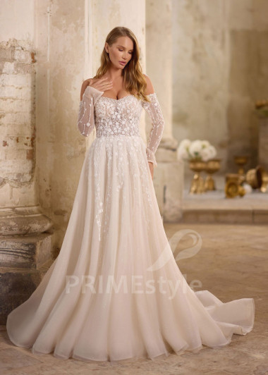 Padavé svadobné šaty so 3D čipkou RS1255