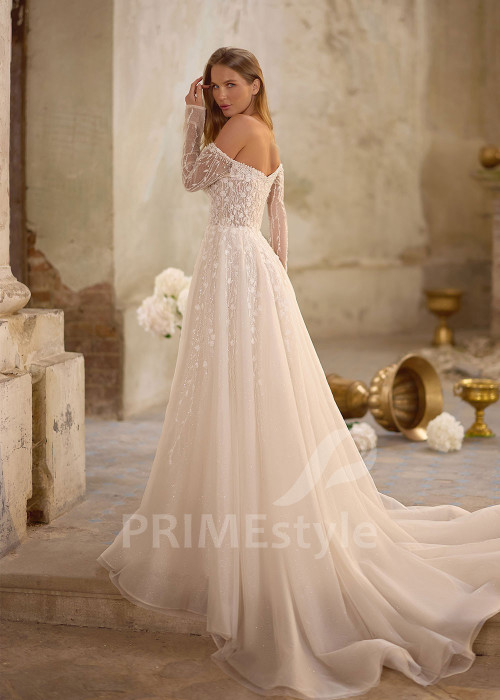 Padavé svadobné šaty so 3D čipkou RS1255