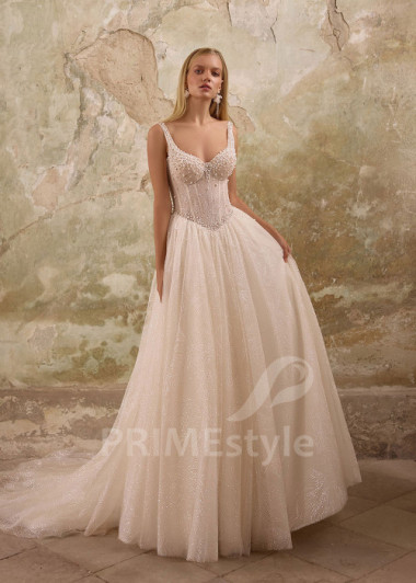 Moderné svadobné šaty na ramienka RS1256