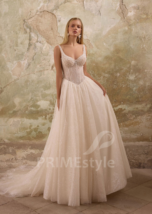 Moderné svadobné šaty na ramienka RS1256