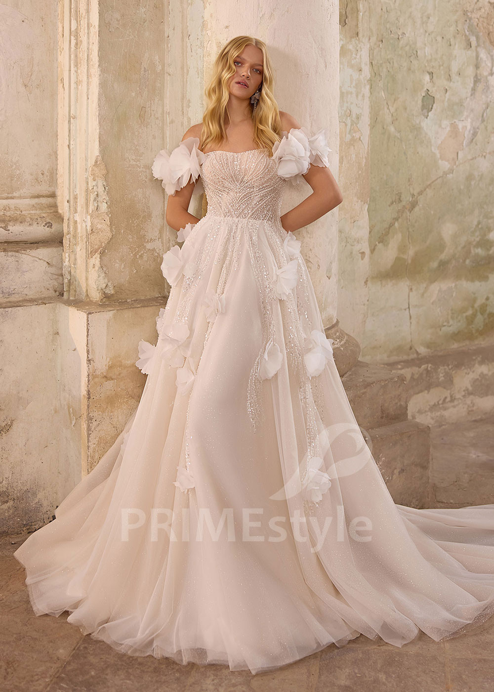 Luxusné svadobné šaty s 3D kvetmi RS1258