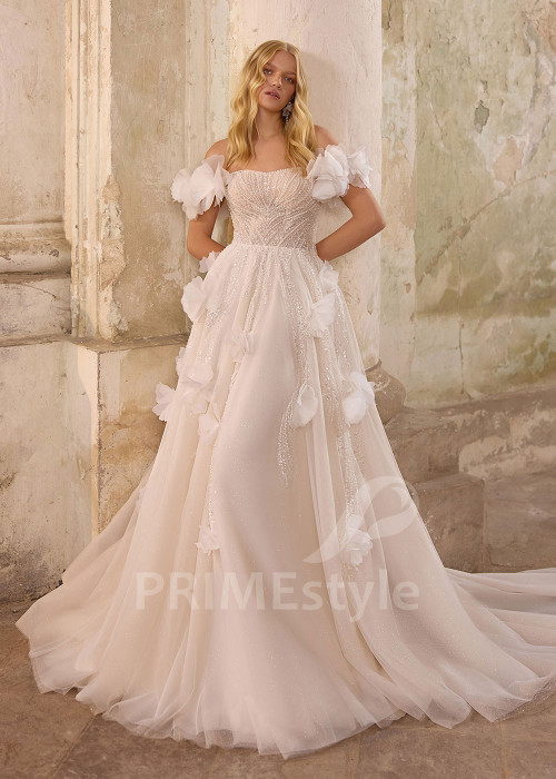 Luxusné svadobné šaty s 3D kvetmi RS1258