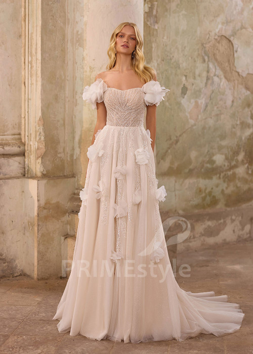 Luxusné svadobné šaty s 3D kvetmi RS1258