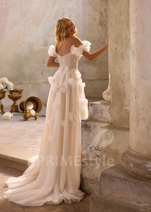 Luxusné svadobné šaty s 3D kvetmi RS1258