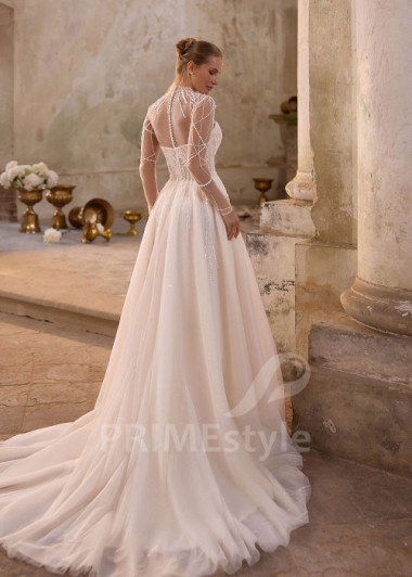 Exkluzívne tylové svadobné šaty s dlhým rukávom RS1259 | PRIMESTYLE.SK