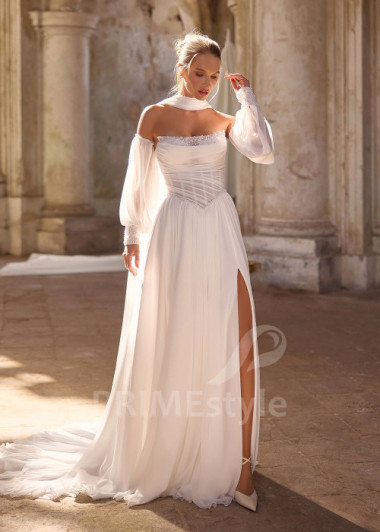 Exkluzívne svadobné šaty so šifónovým plášťom RS1261