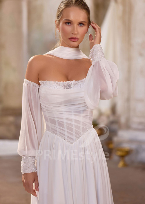 Exkluzívne svadobné šaty so šifónovým plášťom RS1261