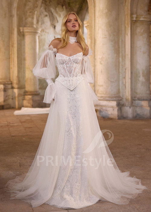 Luxusné tylové svadobné šaty s odopínateľnou vlečkou RS1262