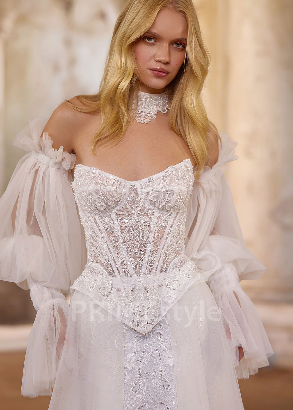 Luxusné tylové svadobné šaty s odopínateľnou vlečkou RS1262