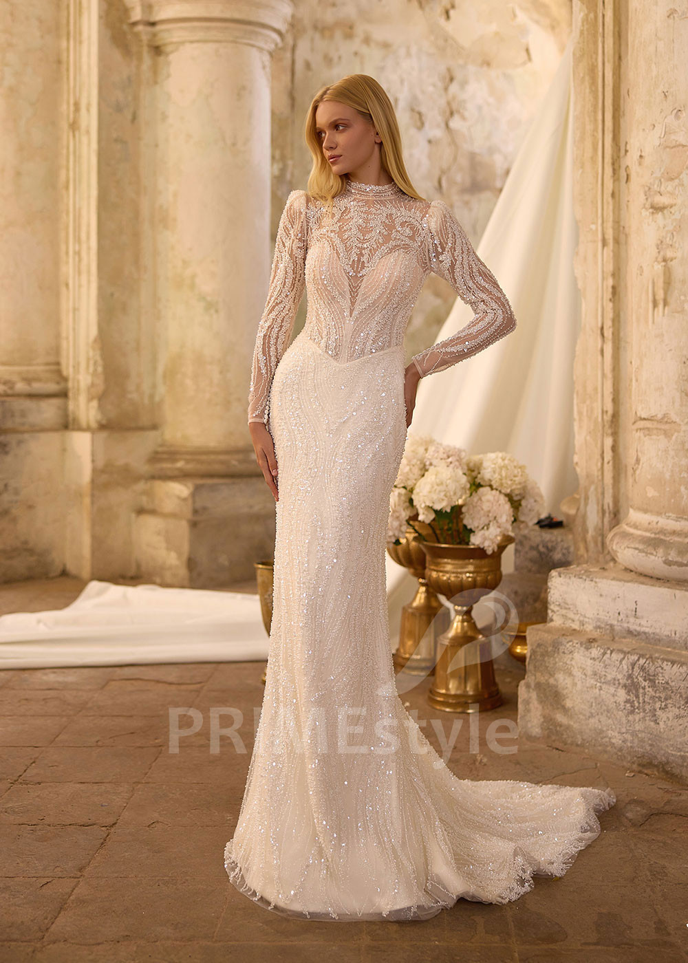 Luxusné svadobné šaty s odopínateľnou saténovou vlečkou RS1264