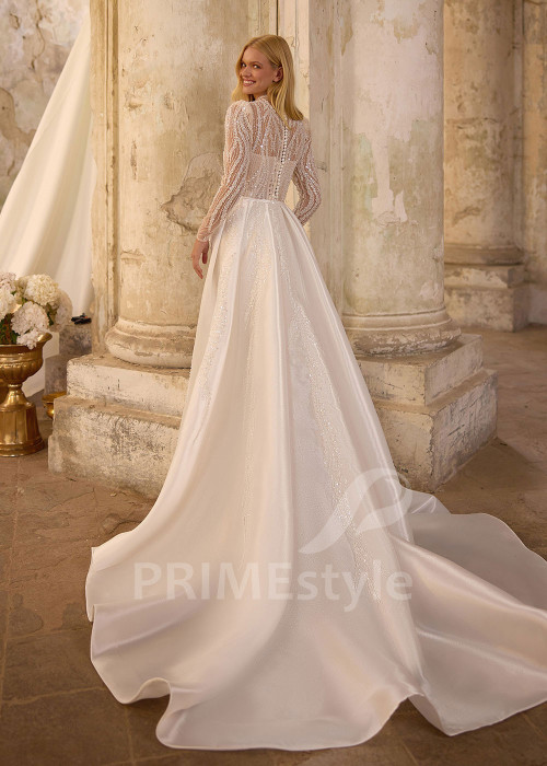 Luxusné svadobné šaty s odopínateľnou saténovou vlečkou RS1264