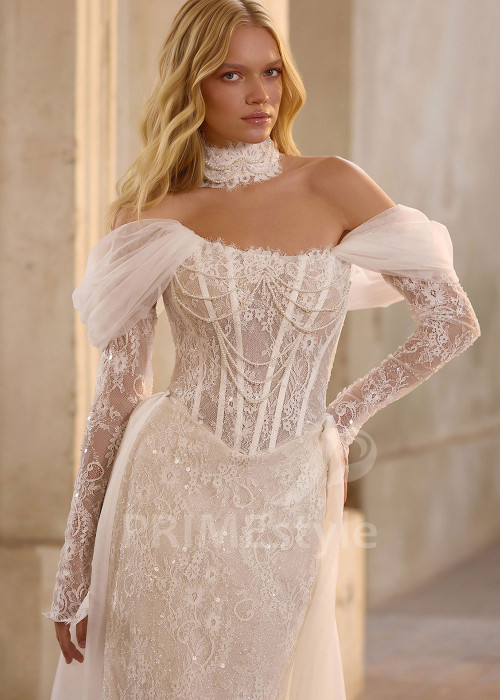 Moderné svadobné šaty s odopínateľnou tylovou vlečkou RS1270