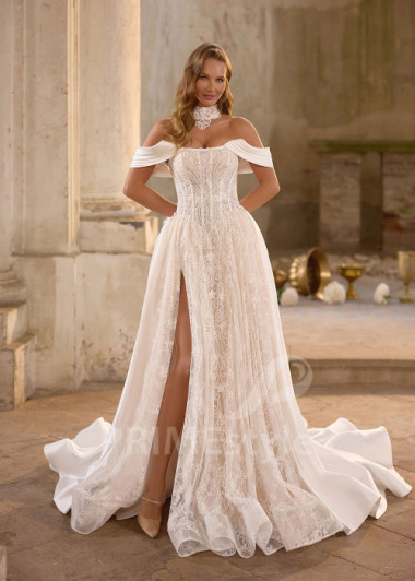 Princeznovské svadobné šaty s odopínateľnou saténovou vlečkou RS1271