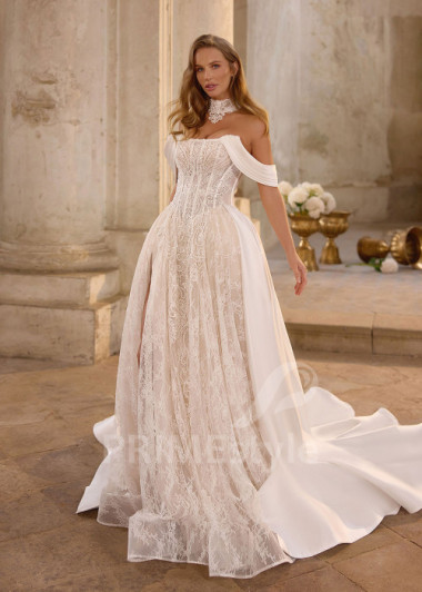 Princeznovské svadobné šaty s odopínateľnou saténovou vlečkou RS1271 | PRIMESTYLE.SK