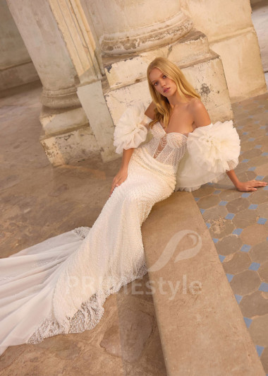 Extravagantné svadobné šaty so samostatnými rukávmi RS1272 | PRIMESTYLE.SK