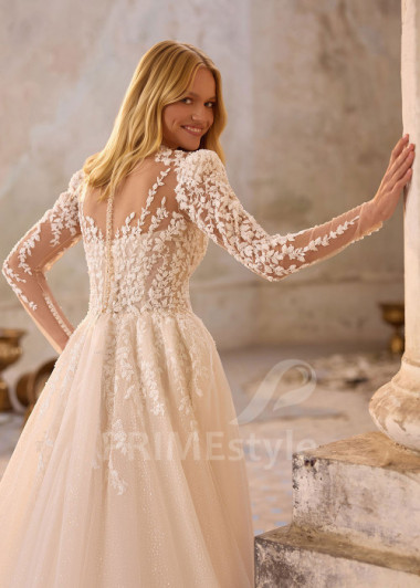 Luxusné svadobné šaty s čipkovaným rukávom RS1274 | PRIMESTYLE.SK