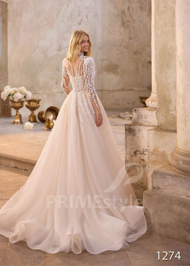 Luxusné svadobné šaty s čipkovaným rukávom RS1274 | PRIMESTYLE.SK