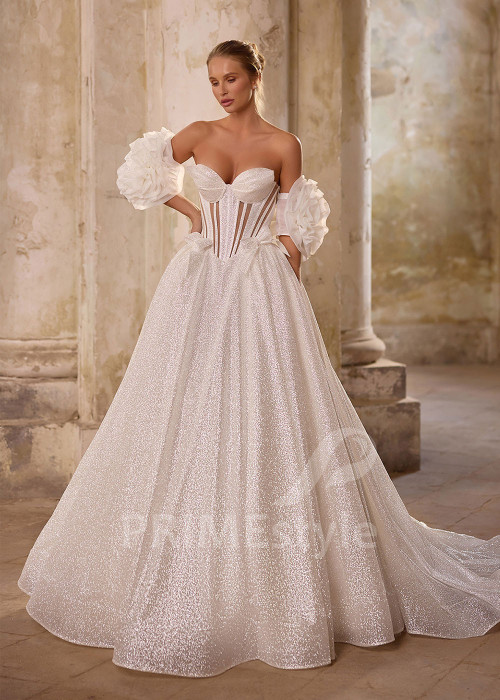 Moderné svadobné šaty s trblietavou sukňou RS1276