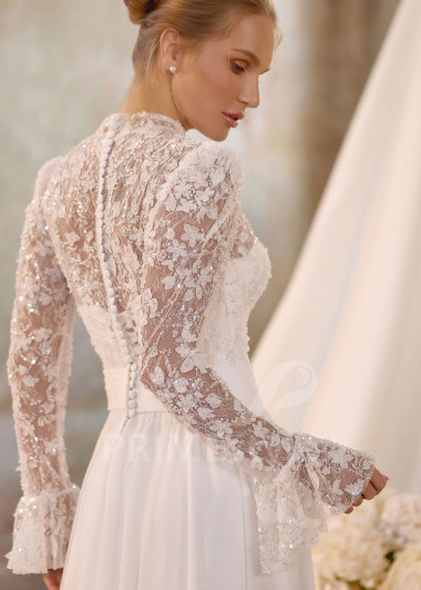 Romantické svadobné šaty s čipkovaným rukávom RS1277 | PRIMESTYLE.SK