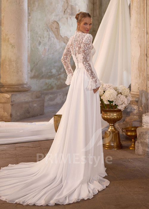 Romantické svadobné šaty s čipkovaným rukávom RS1277