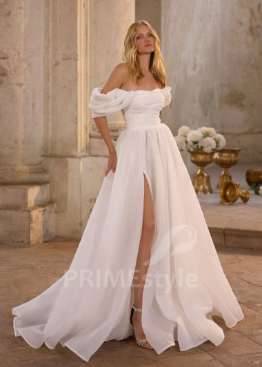 Minimalistické svadobné šaty so spadnutými ramienkami RS1279