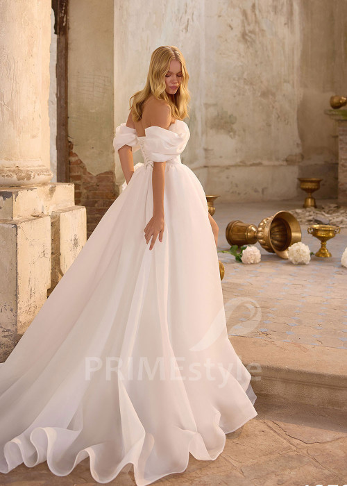 Minimalistické svadobné šaty so spadnutými ramienkami RS1279