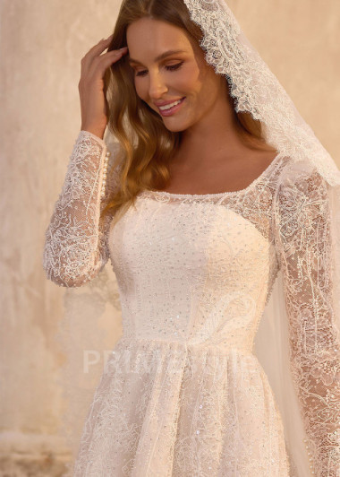 Luxusné svadobné šaty s čipkovaným rukávom | PRIMESTYLE.SK