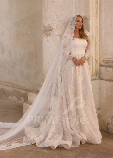 Luxusné svadobné šaty s čipkovaným rukávom | PRIMESTYLE.SK