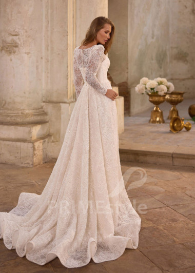 Luxusné svadobné šaty s čipkovaným rukávom | PRIMESTYLE.SK