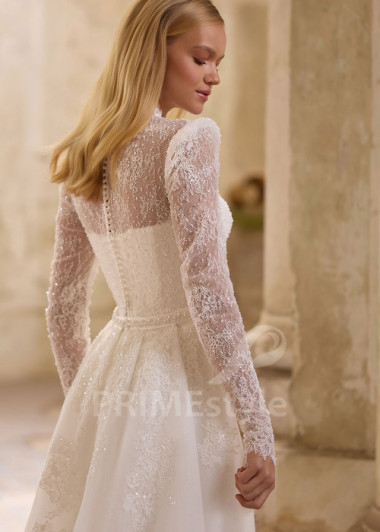 Elegantné svadobné šaty s odopínateľnou tylovou vlečkou RS1281 | PRIMESTYLE.SK