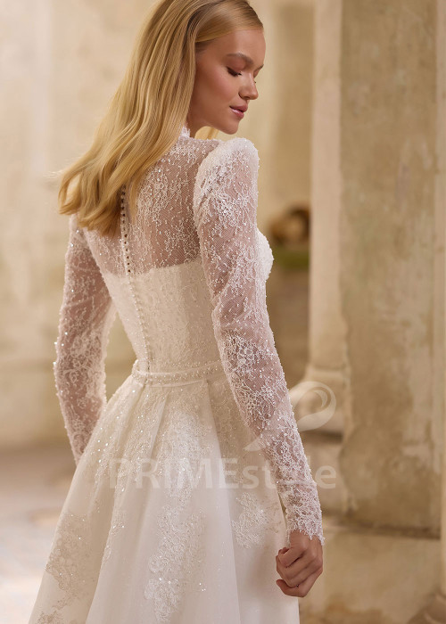 Elegantné svadobné šaty s odopínateľnou tylovou vlečkou RS1281