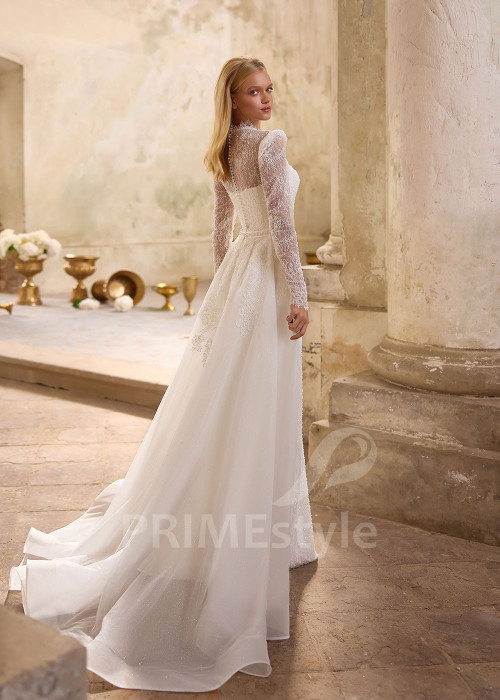 Elegantné svadobné šaty s odopínateľnou tylovou vlečkou RS1281