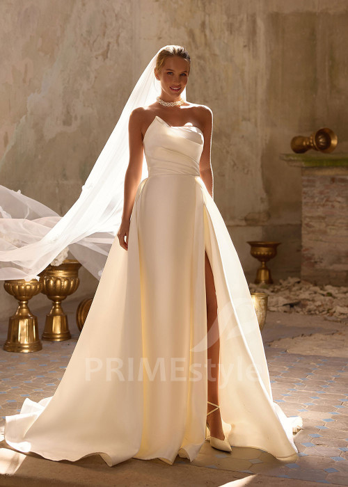 Elegantné svadobné šaty s odopínateľnou saténovou vlečkou RS1283