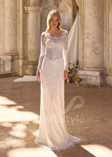 Úzke celočipkované svadobné šaty RS1284