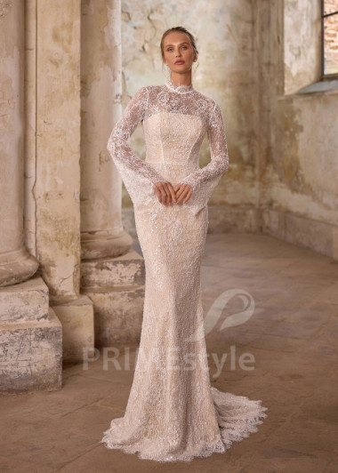 Celočipkované svadobné šaty s odopínateľnou tylovou vlečkou RS1286