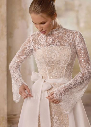 Celočipkované svadobné šaty s odopínateľnou tylovou vlečkou RS1286 | PRIMESTYLE.SK