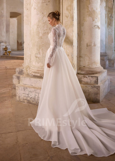 Celočipkované svadobné šaty s odopínateľnou tylovou vlečkou RS1286 | PRIMESTYLE.SK