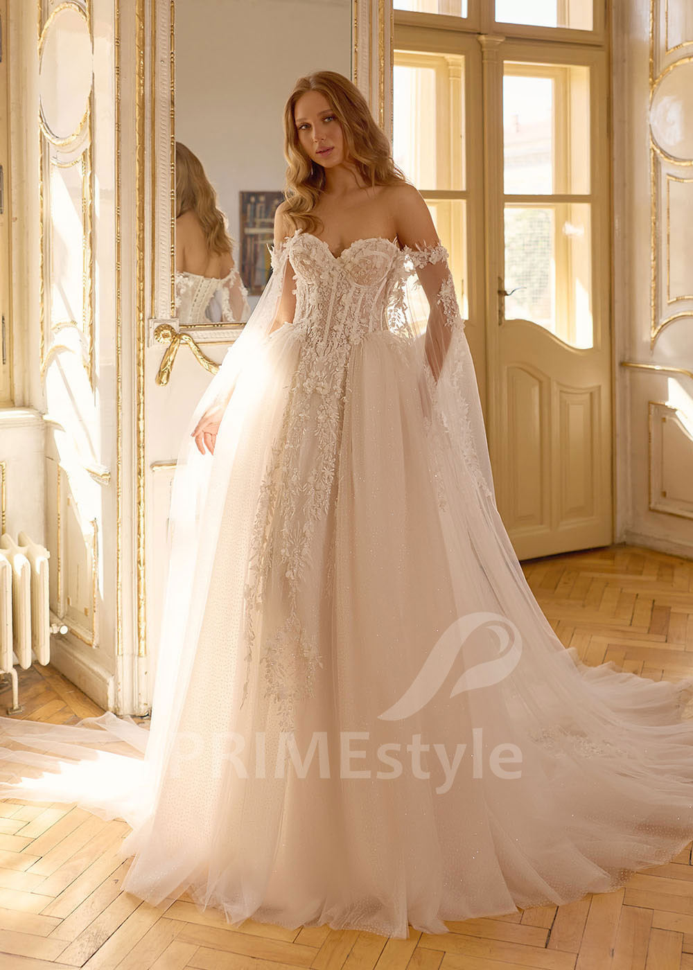 Glamour svadobné šaty s odopínateľnou tylovou vlečkou RC3003