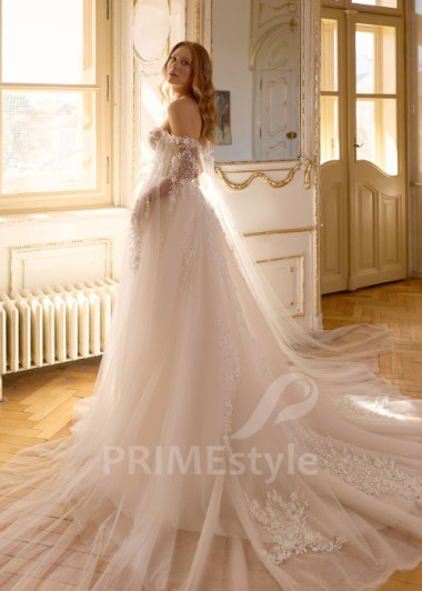 Glamour svadobné šaty s odopínateľnou tylovou vlečkou RC3003 | PRIMESTYLE.SK