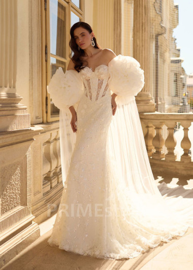 Extravagantné svadobné šaty s tylovým plášťom RC3006
