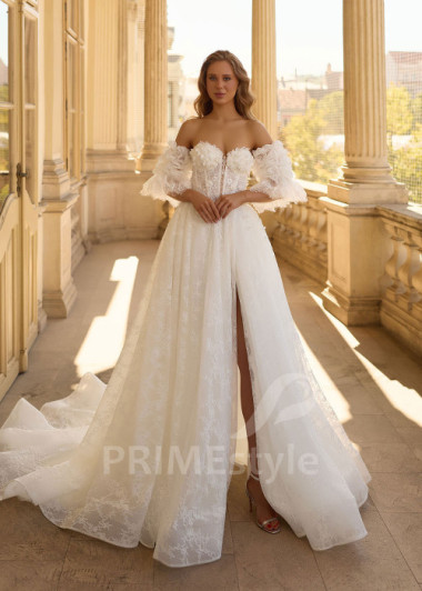 Luxusné svadobné šaty s odnímateľnými rukávmi RC3007
