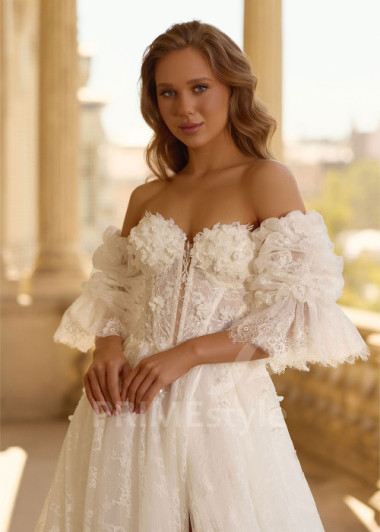 Luxusné svadobné šaty s odnímateľnými rukávmi RC3007 | PRIMESTYLE.SK