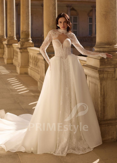 Trojdielne svadobné šaty s čipkovaným bolerkom RC3009